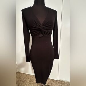 Alexander Wang Black Twist Front Long Sleeve Dress